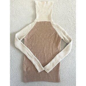PURE Collection 100% Cashmere Turtleneck Sweater Beige Cream Ribbed Sleeve